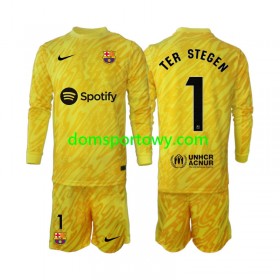 Koszulka FC Barcelona Ter Stegen 1 Bramkarska Dziecięcy Wyjazdowe Koszulki Piłkarskie 2024-2025 Długi Rękaw